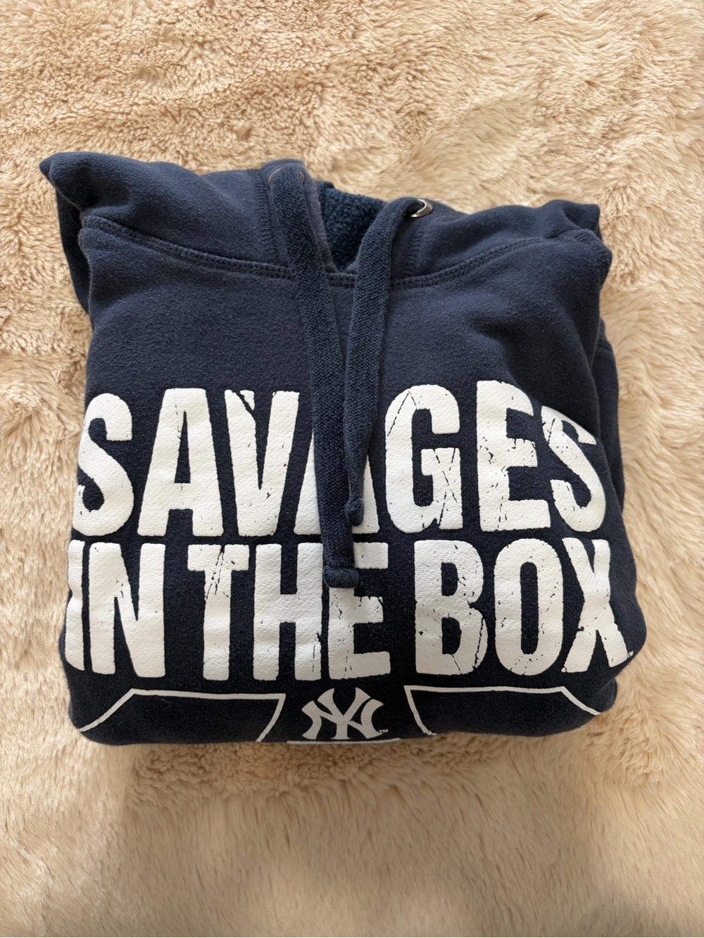 Navy New York Yankees SAVAGES IN THE BOX' Graphic Hoodie